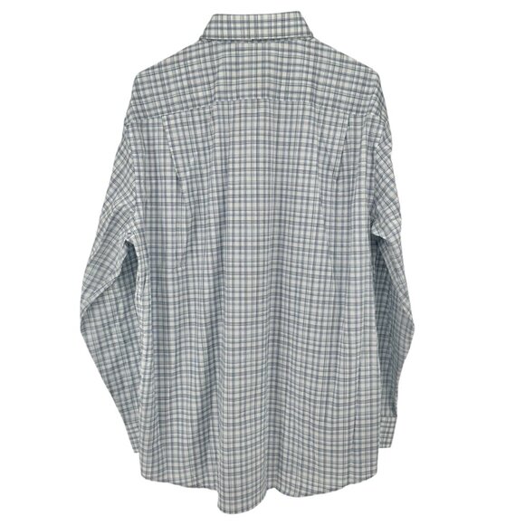 Jos A Bank Traveler Tailored Shirt L Blue Plaid Cotton Blend LS TravelTech - Picture 2 of 8